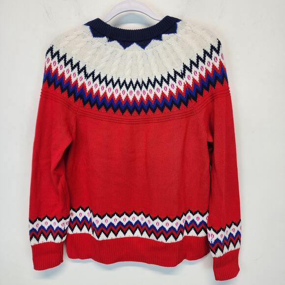 Charter Club Fair Isle Sweater Size M Red Blue White Argyle Neck Pullover Preppy - Picture 2 of 11